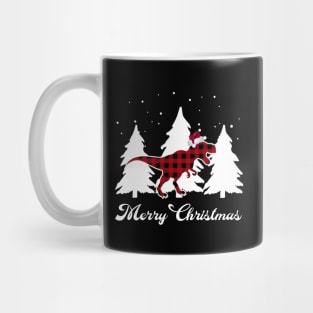 Merry Christmas Buffalo Plaid Dinosaur Santa T rex Pajama Mug